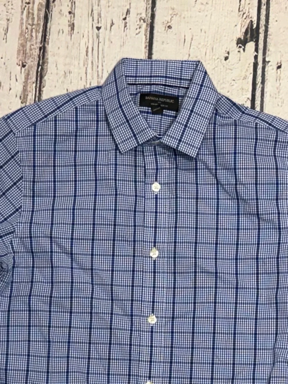 Banana Republic Slim Fit Check Blue Button Down Men's Shirt